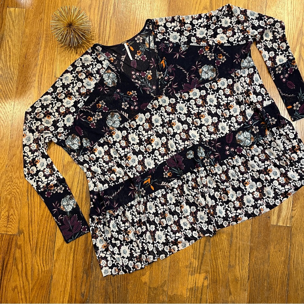 FREE PEOPLE Isabelle Floral Tunic Top Blue Size XS (oversized) - Picture 6 of 10